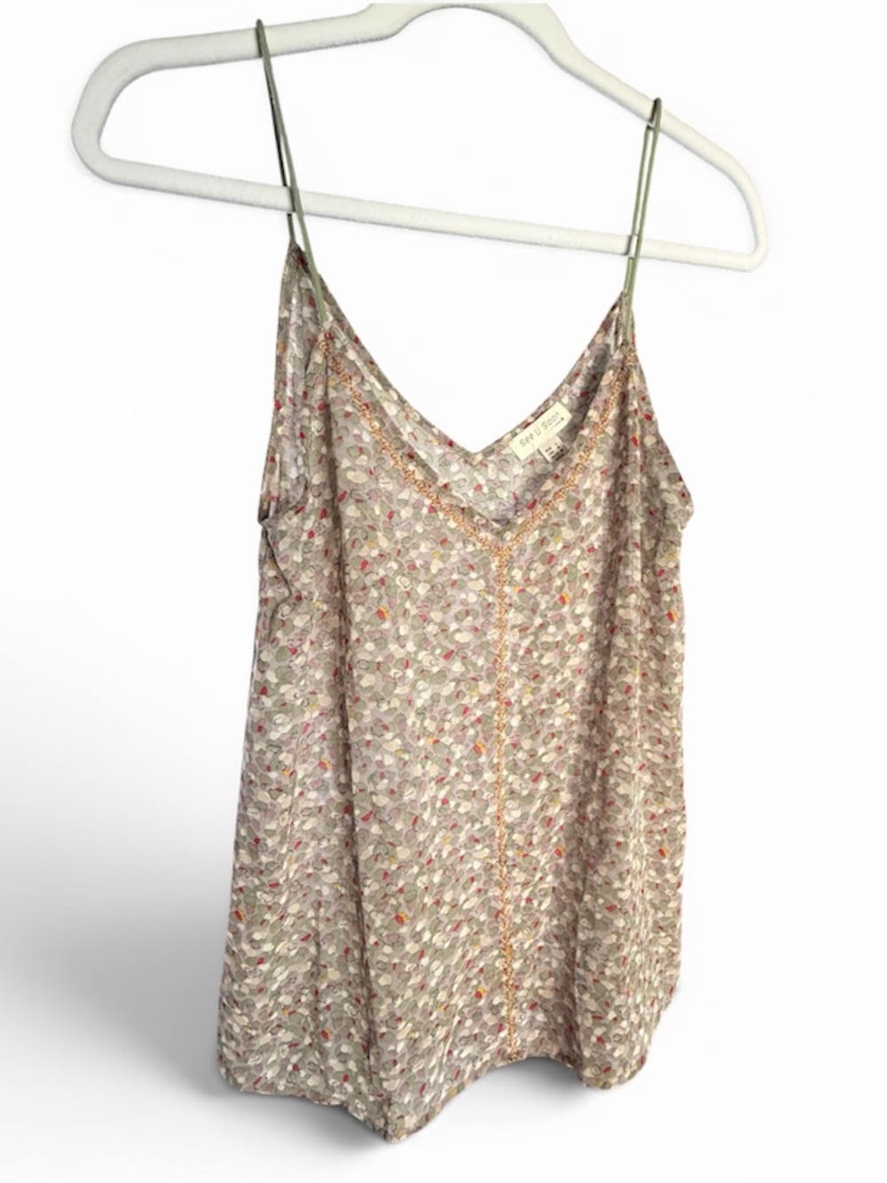 Floral V-Neck Spaghetti Strap Cami - Light Beige